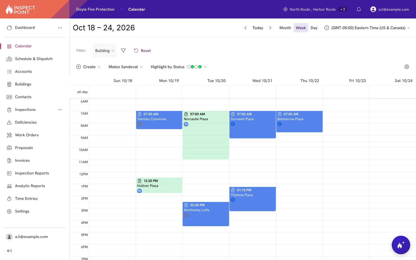 The calendar in Inspect Point, week view