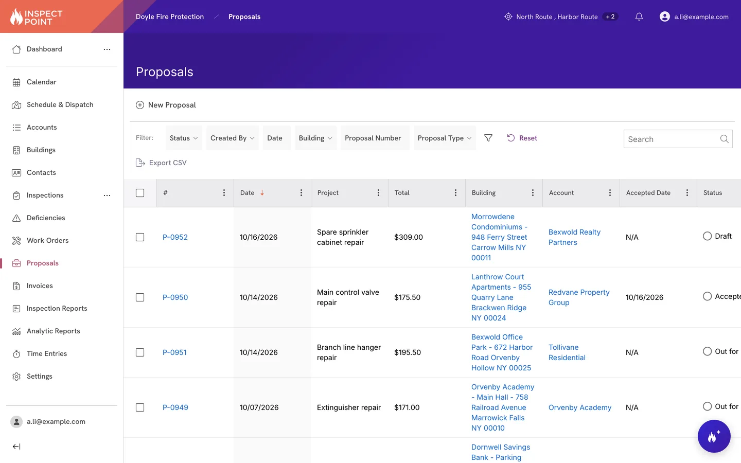 The proposals list in Inspect Point