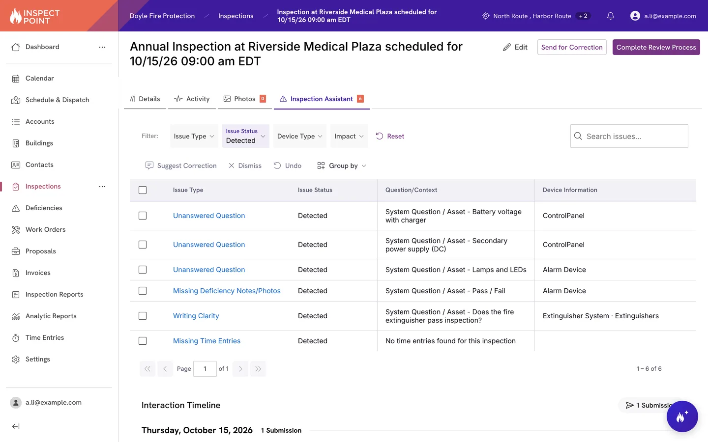 The Inspection Assistant tab on an inspection in Inspect Point