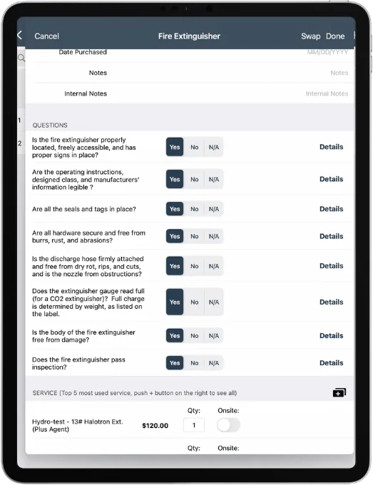 Fire extinguisher inspection on iPad