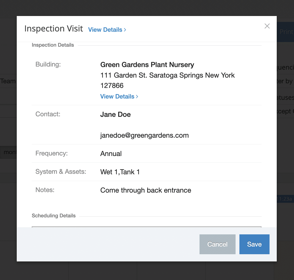 inspection visit details